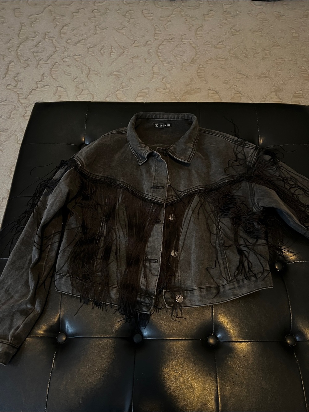 SHEIN Black Fringe Denim Jacket